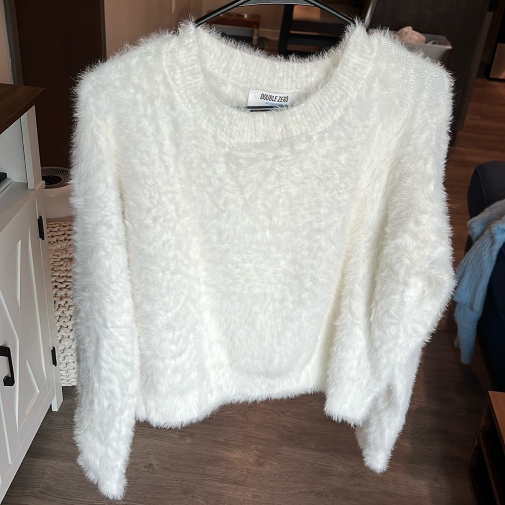 White faux fur sweater